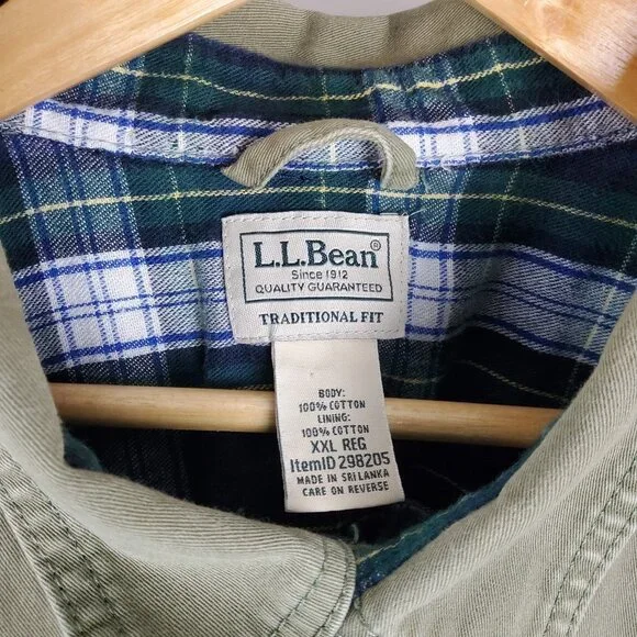 L.L. Bean Shacket Men's 2XL Green Flannel Lined Shirt Jacket Traditional Fit - Picture 3 of 8